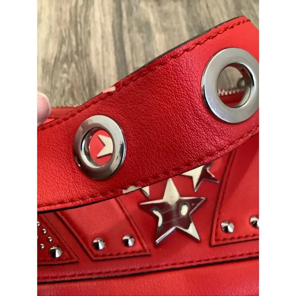 Nasty Gal Women's Red Silver Star Studded Crossbody Bag Purse Rock Punk D30-2